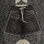 Cross-border hot diamond full diamond denim shorts European and American heavy industry old American retro loose straight cropped pants on the street