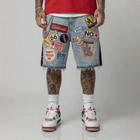 Cross-border hot diamond full diamond denim shorts European and American heavy industry old American retro loose straight cropped pants on the street
