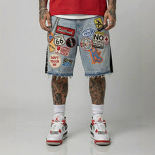 Cross-border hot diamond full diamond denim shorts European and American heavy industry old American retro loose straight cropped pants on the street